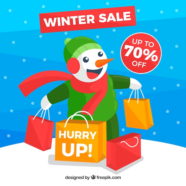 Free Vector winter sale background with happy snowman