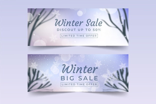 Free Vector winter sale banners with blurry elements pack