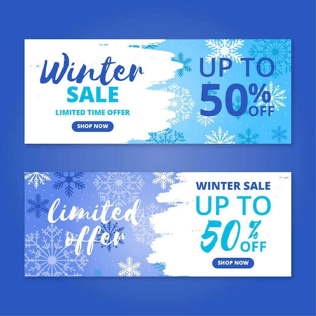 Winter sale banners with drawn elements collection