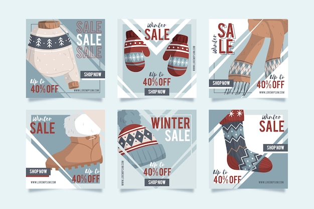 Free Vector winter sale instagram post collection