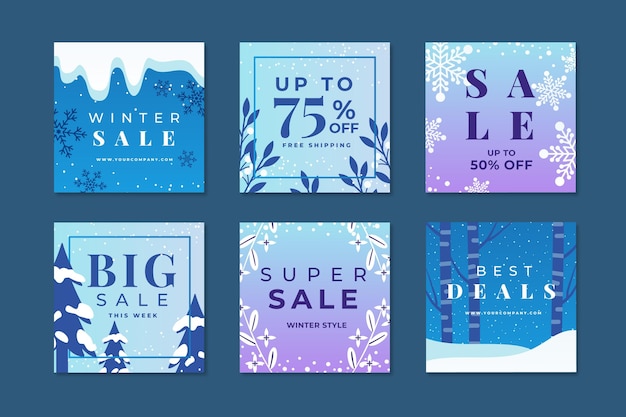 Free Vector winter sale instagram posts set