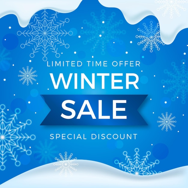 Winter sale promo with realistic snowflakes