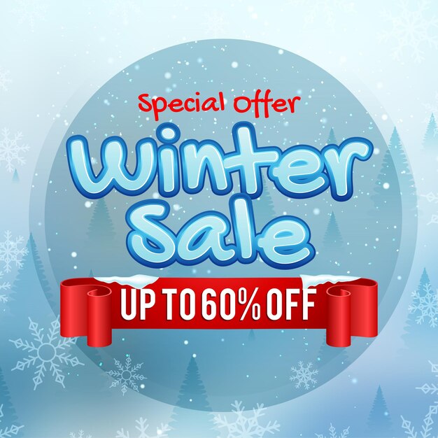 Winter sale vector banner design with white snowflakes elements