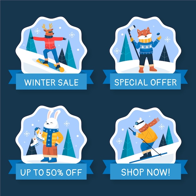 Winter season sale badges collection