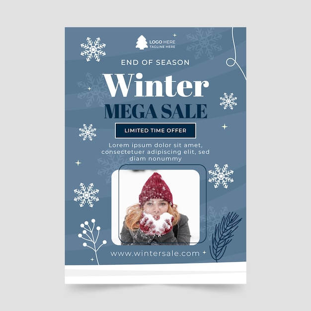 Winter season sale business vertical poster template