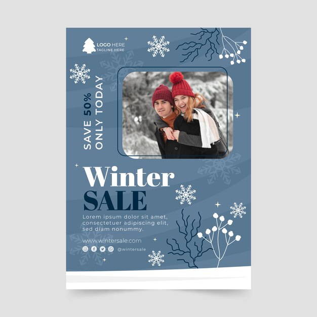 Winter season sale business vertical poster template