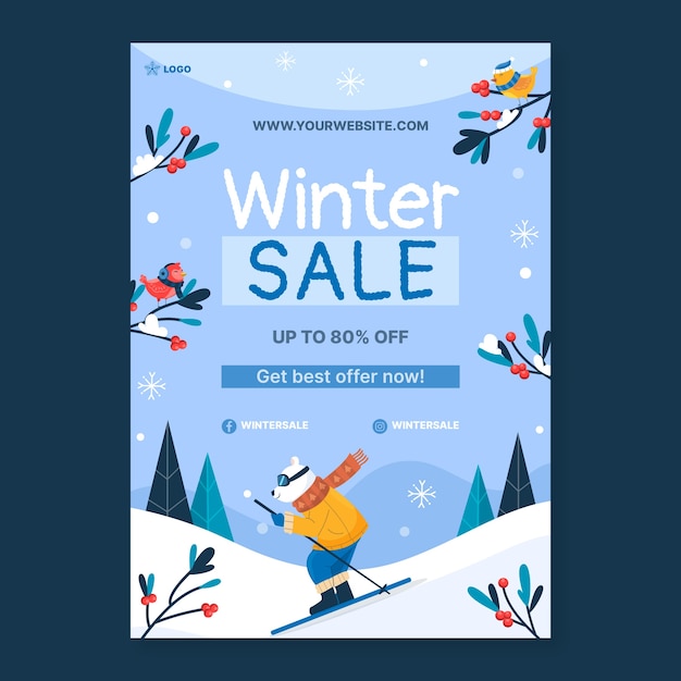 Winter season sale vertical poster template