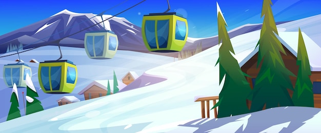 Free Vector winter ski resort with cable cars in mountains