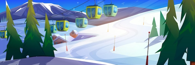 Free Vector winter ski resort with cable cars in mountains