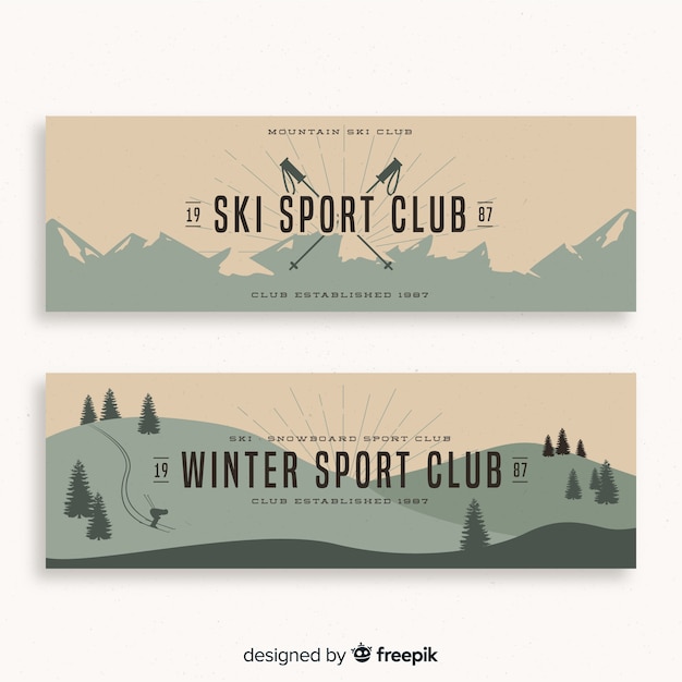 Free Vector winter ski sport club banners