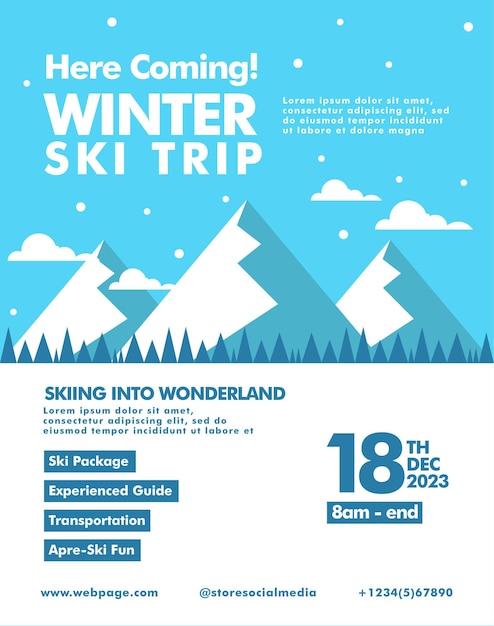 Free Vector winter ski trip brochure flyer template