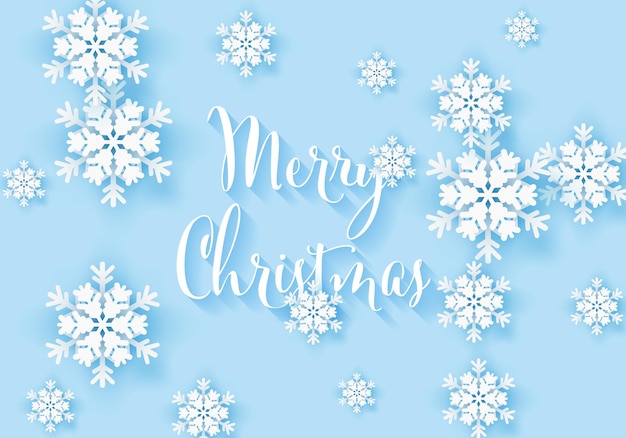 Winter snowflake greeting banner with blue background Merry Christmas invitation design card