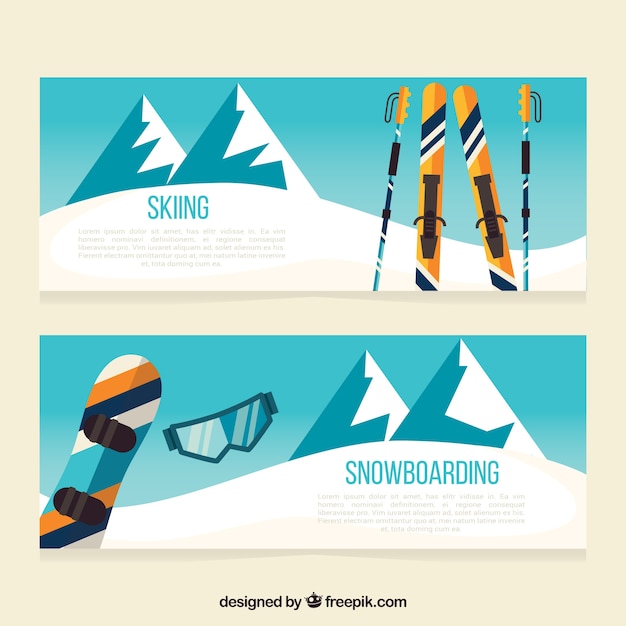 Winter sport banners with mountain landscape