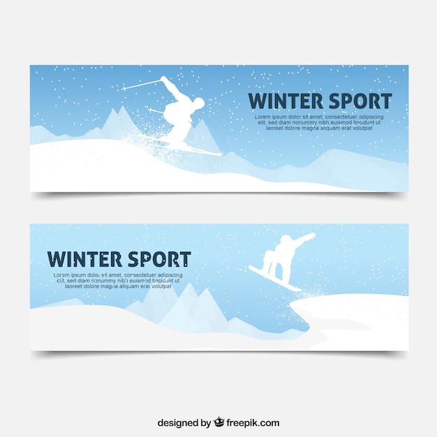 Free Vector winter sport banners with white silhouette