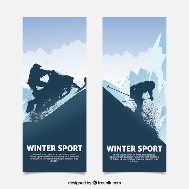 Free Vector winter sports concept banners with dark silhouette