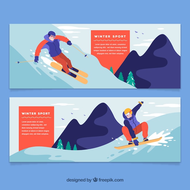 Free Vector winter sports concept banners with space for text