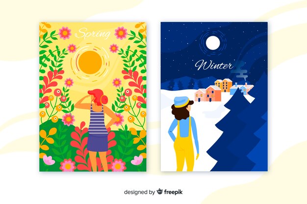 Winter and spring colorful posters