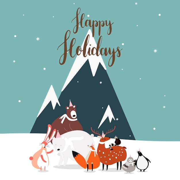 Free Vector winter themed postcard design vector