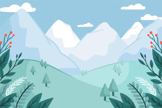 Winter wallpaper with hand drawn landscape