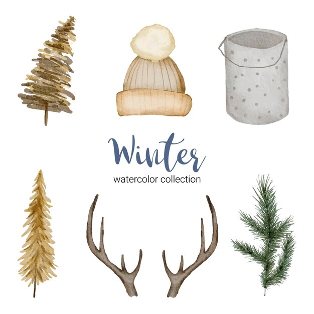 Winter watercolor collection with items for home use.