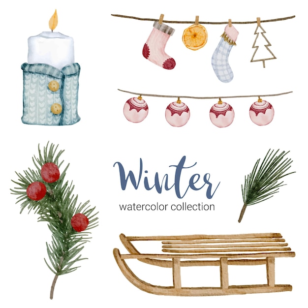 Free vector winter watercolor collection with items for home use