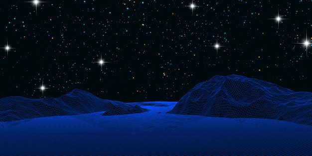 Free Vector wireframe landscape against a starry night sky