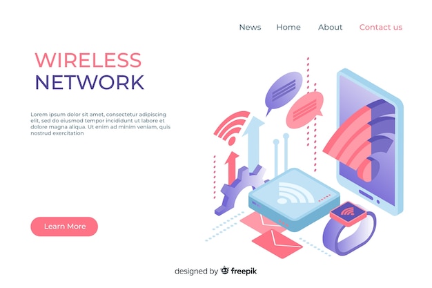 Free Vector wireless network landing page template