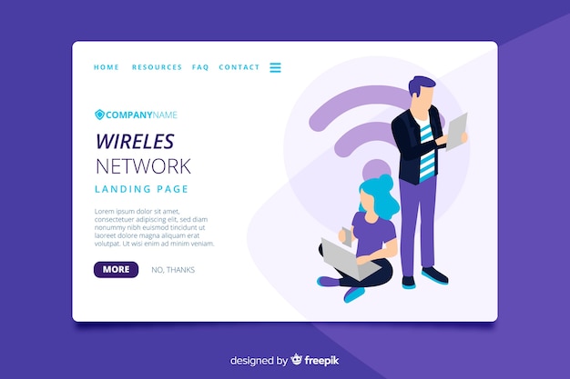 Wireless network landing page template