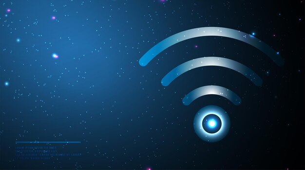 Wireless Network Symbol Wifi abstract low poly wireframe mesh design from connecting dot and line vector illustrationfuturistic design on dark blue background