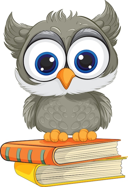 Wise Owl Perched on Stack of Books