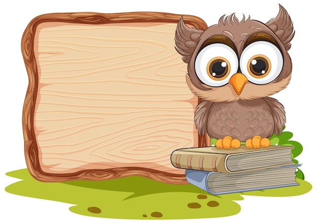 Free vector wise owl with blank wooden sign