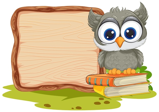 Free Vector wise owl with blank wooden sign