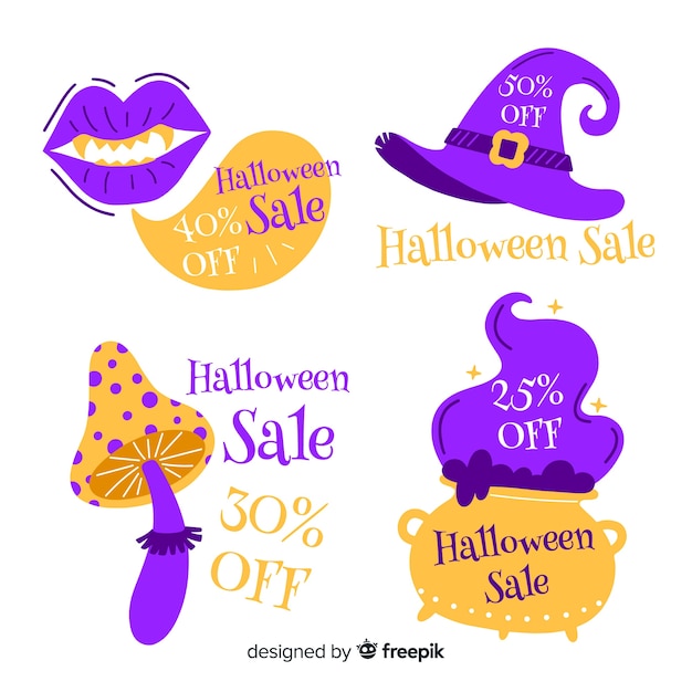 Free vector witch accessories with halloween label sales