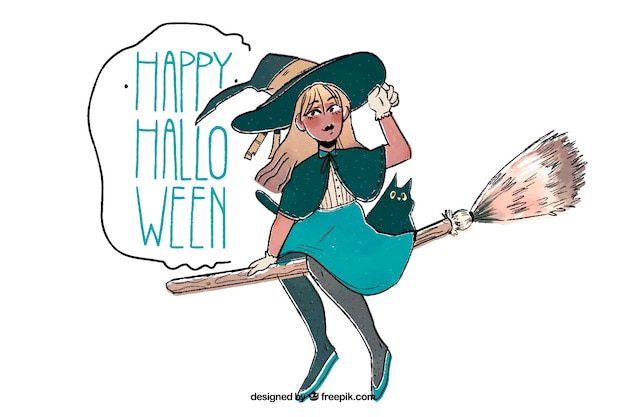 Witch on broom halloween background