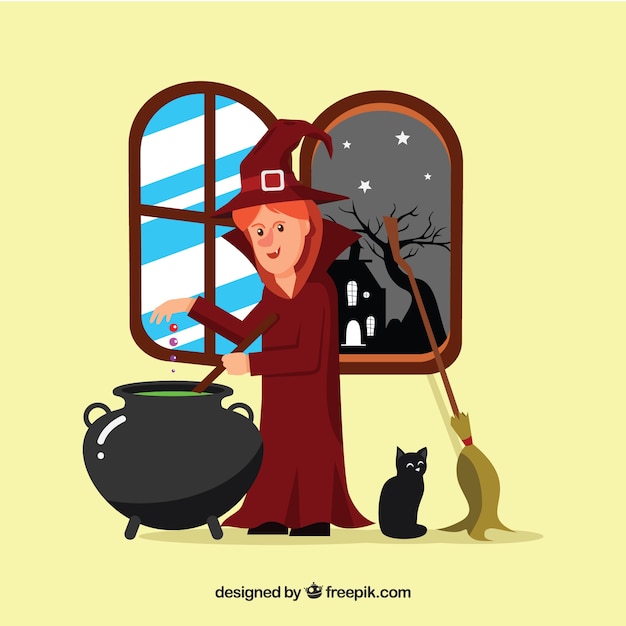 Witch cooking a magic potion