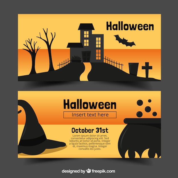 Free vector witch and haunted house banners