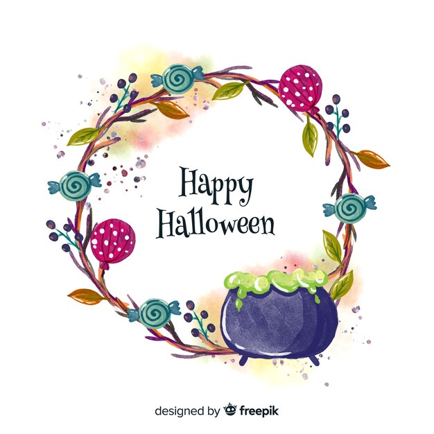 Witch pot watercolor halloween background