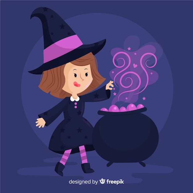 Witch using a melting pot for spells