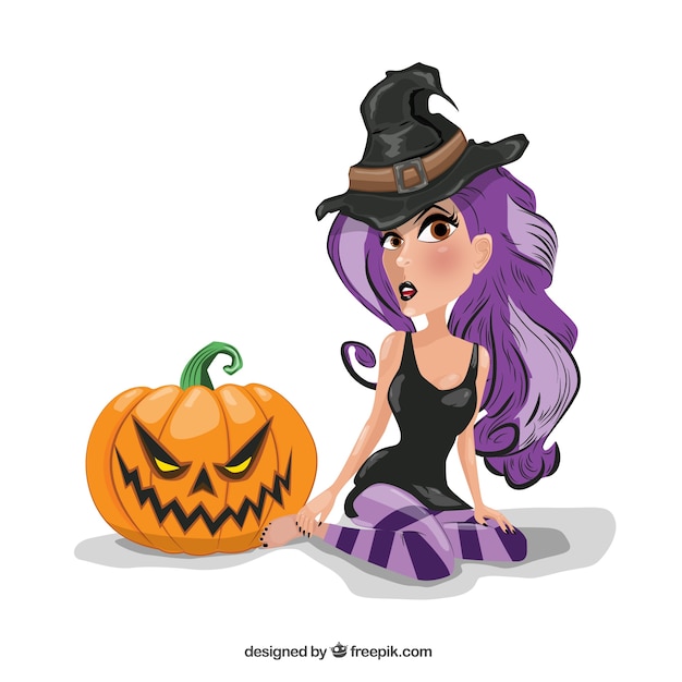 Free Vector witch with purple hair