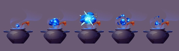 Free Vector witch or wizard cauldron explosion and smoke stage