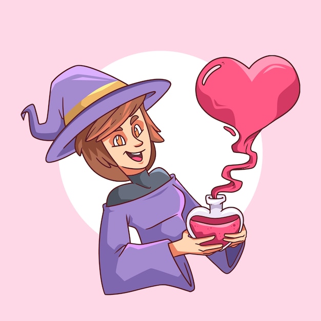 Witch working on love potion illustration