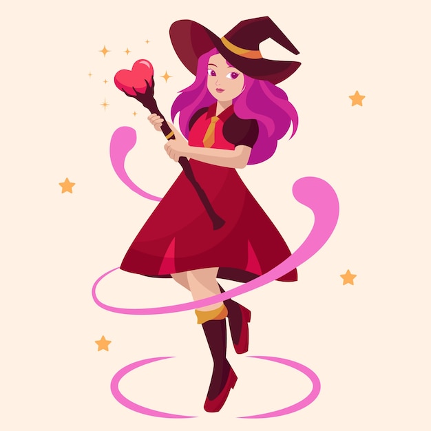 Free Vector witch working on love potion illustration