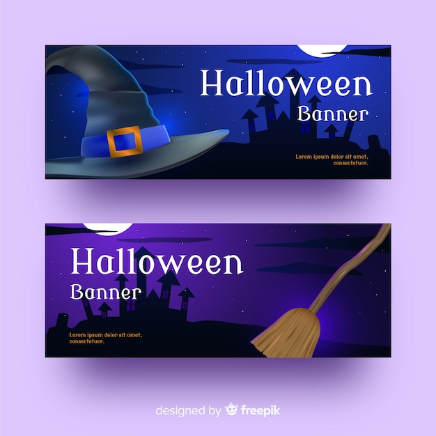 Free Vector witchcraft realistic halloween banners