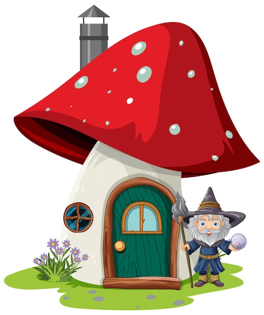 Free Vector wizard with mushroom house