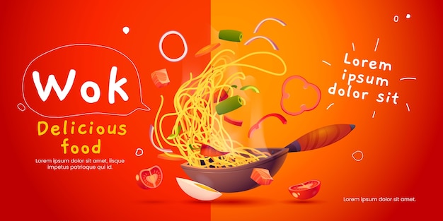 Wok food illustrated background