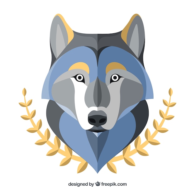 Free vector wolf background with golden decorative leaves