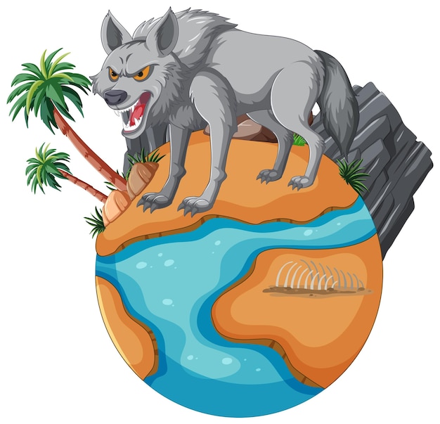 Free vector wolf on a deserted island