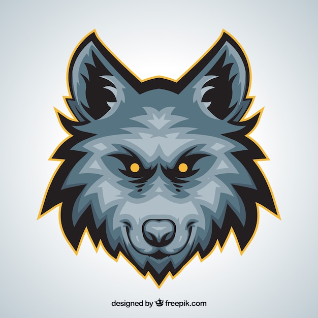 Wolf face with yellow eyes