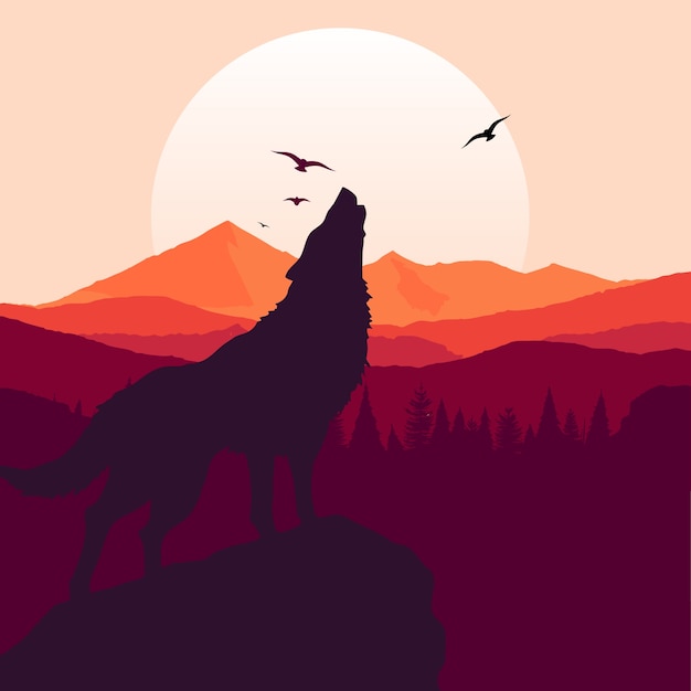 Free Vector wolf howling background