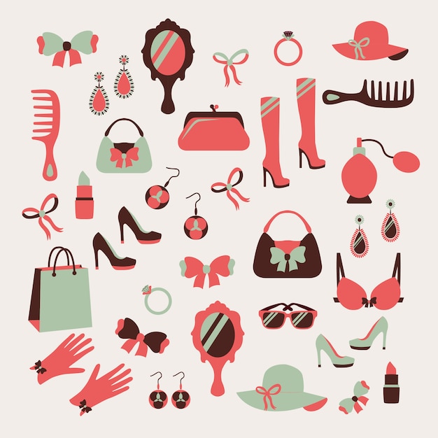 Woman accessories icons set